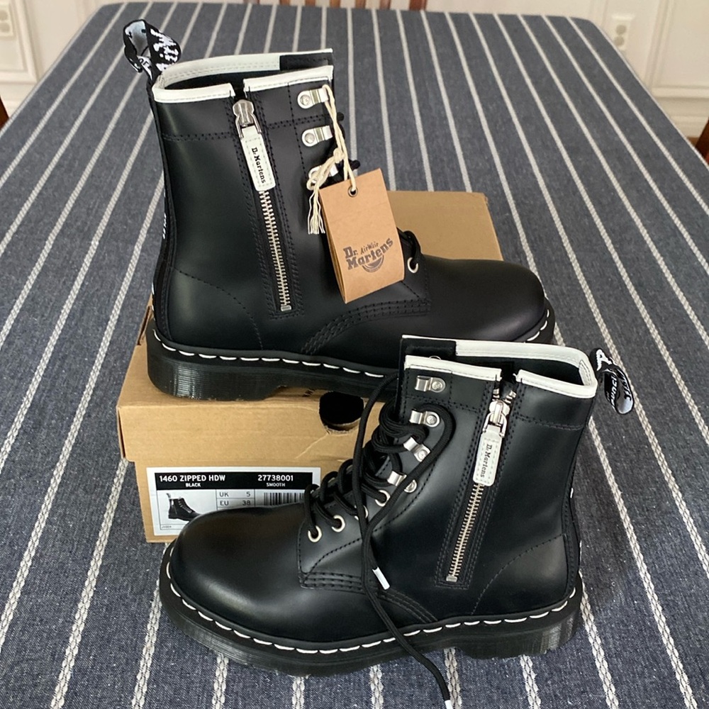 Dr. Martens Black Lace Up Boots with White Accents